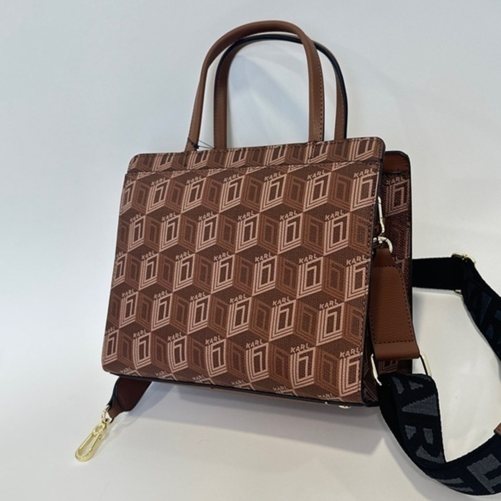 KARL LAGERFELD PARIS Maybelle Zip Top Satchel Shoulder Bag in Brown - Picture 7 of 11